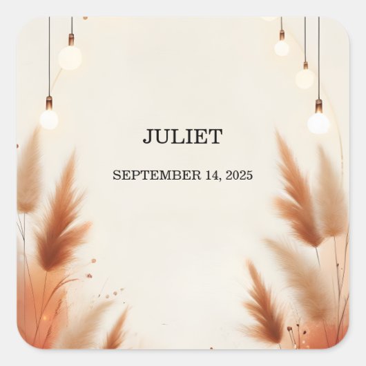 Rustieke Boho Herfst Ombre Bruine Bruiloft Bruisfe Vierkante Sticker (Voorkant)