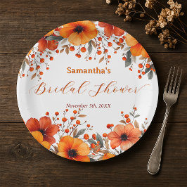 Rustieke Boho Herfst Oranje Bloemige Bes Bruidsdou Papieren Bordje