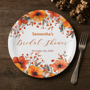 Rustieke Boho Herfst Oranje Bloemige Bes Bruidsdou Papieren Bordje