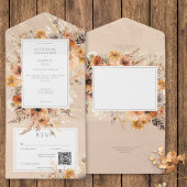 Rustieke Boho Herfst Peach & Rust Bloemen QR Code All In One Uitnodiging