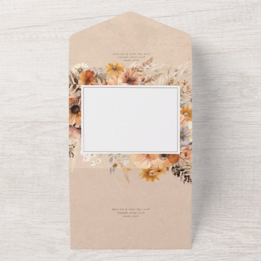 Rustieke Boho Herfst Peach & Rust Bloemen QR Code All In One Uitnodiging (Buitenkant)