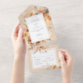 Rustieke Boho Herfst Peach & Rust Bloemendiner All In One Uitnodiging (Afscheurbaar)