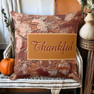 Rustieke boho herfst sinaasappel dankbaar script b kussen