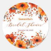 Rustieke Boho Herfst Sinaasappelbloesem Bruidsdouc Ronde Sticker (Voorkant)