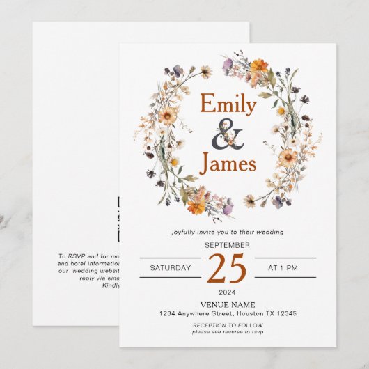 Rustieke Boho Herfst Wildbloemen Bruiloft Kaart (Voorkant / Achterkant)