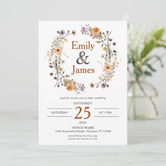 Rustieke Boho Herfst Wilde Bloemen Bruiloft Kaart (Staand voorkant)