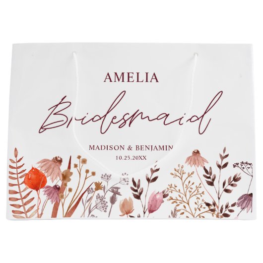 Rustieke Boho Herfst Wildflowers Bruidsmeisje brui Groot Cadeauzakje (Voorkant)