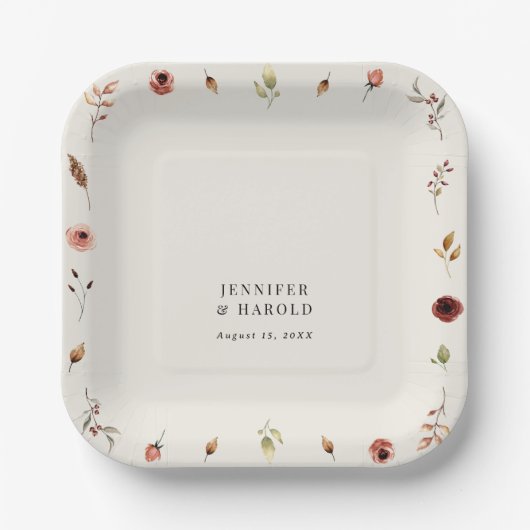 Rustieke Boho Herfst Wildflowers Huwelijk of Verlo Papieren Bordje (Voorkant)