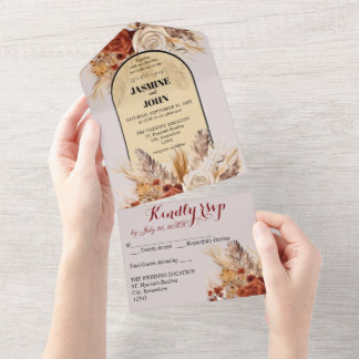 Rustieke Boho Herfstbloemen Alles in Eén Trouwkaar All In One Uitnodiging