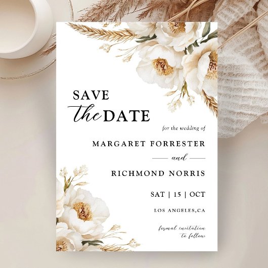 Rustieke Boho Ivoor Bloemen Huwelijk Save The Date Kaart