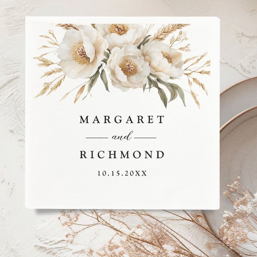 Rustieke Boho Ivoor Bloemen Trouwpapier Servet