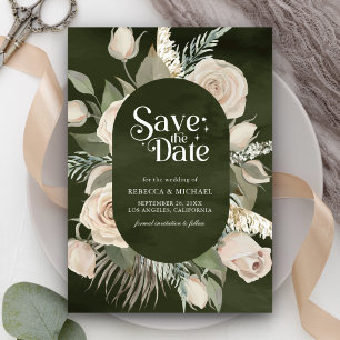 Rustieke Boho Ivoor Rozen Donkere Salie Bruiloft Save The Date