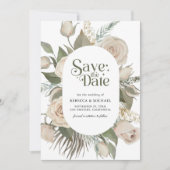 Rustieke Boho Ivoor Rozen Sage Green Wedding Save The Date (Voorkant)