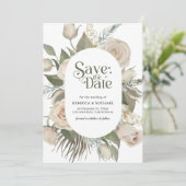 Rustieke Boho Ivoor Rozen Sage Green Wedding Save The Date (Staand voorkant)