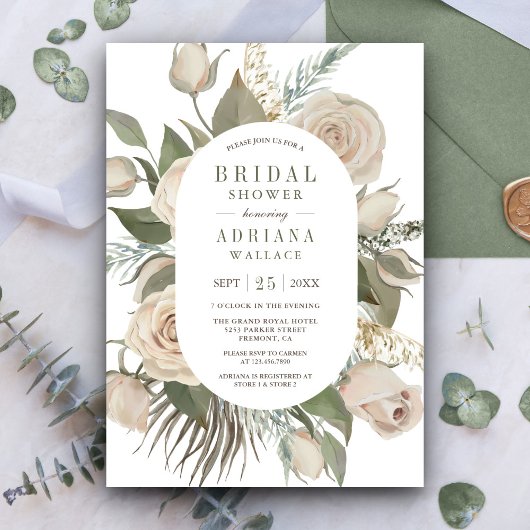 Rustieke Boho Ivoor Rozen Salie Groene Bruidsdouch Kaart