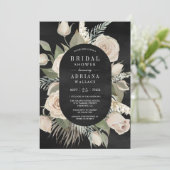 Rustieke Boho Ivoor Rozen Salie Zwart Bruidsdouche Kaart (Staand voorkant)