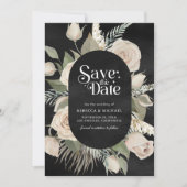 Rustieke Boho Ivoor Rozen Salie Zwart Trouwen Save The Date (Voorkant)