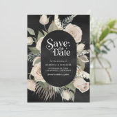 Rustieke Boho Ivoor Rozen Salie Zwart Trouwen Save The Date (Staand voorkant)
