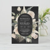 Rustieke Boho Ivoor Witte Rozen Saliegroen Zwart T Kaart (Staand voorkant)