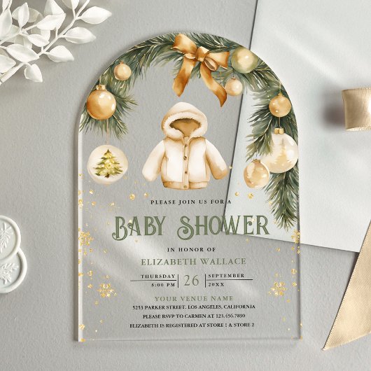 Rustieke Boho Jas Winter Kerst Babyshower Acryl Uitnodigingen