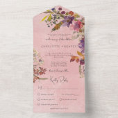 Rustieke Boho Jewel Tone Florals Roze Diner All In One Uitnodiging (Binnen)