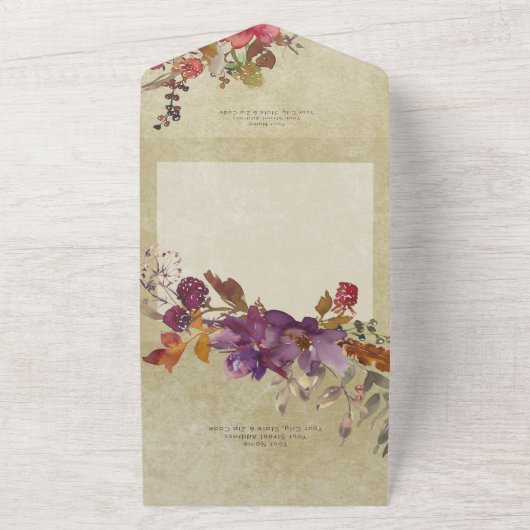 Rustieke Boho Jewel Tone Florals Sage Diner All In One Uitnodiging (Buitenkant)