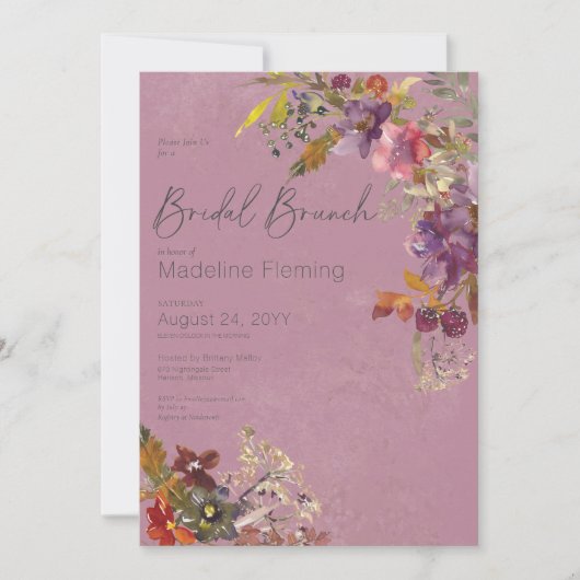 Rustieke Boho Jewel Tone Plum Bloemen Bruidsbrunch Kaart (Voorkant)
