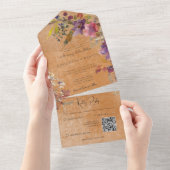 Rustieke Boho Jewel Tone Roest Bloemen QR Code All In One Uitnodiging (Afscheurbaar)