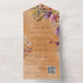 Rustieke Boho Jewel Tone Roest Bloemen QR Code All In One Uitnodiging (Binnen)
