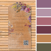 Rustieke Boho Jewel Tone Roest Bloemen QR Code All In One Uitnodiging