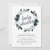 Rustieke Boho Jongen Blauwe Bloem Baby Shower Kaart (Voorkant)