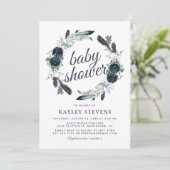 Rustieke Boho Jongen Blauwe Bloem Baby Shower Kaart (Staand voorkant)