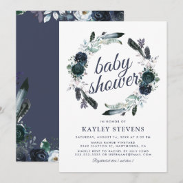 Rustieke Boho Jongen Blauwe Bloem Baby Shower Kaart