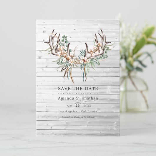 Rustieke Boho Katoen en Eucalyptus Boheemse Bruilo Save The Date (Staand voorkant)