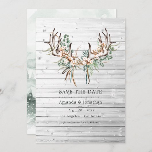 Rustieke Boho Katoen en Eucalyptus Boheemse Bruilo Save The Date (Voorkant / Achterkant)