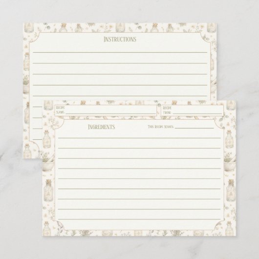 Rustieke Boho Keuken Kruiden Patroon Receptkaarten (Voorkant / Achterkant)