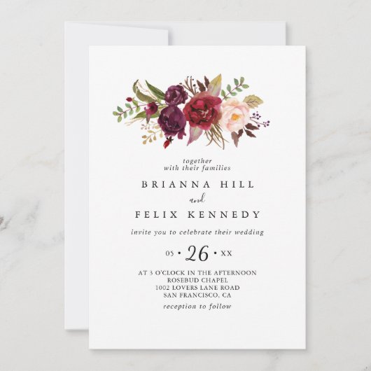 Rustieke Boho Kleurrijke Bloemen Casual Bruiloft Kaart (Voorkant)