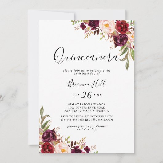 Rustieke Boho Kleurrijke Bloemen Quinceañera Kaart (Voorkant)