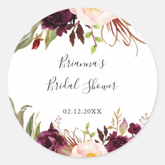 Rustieke Boho Kleurrijke Bloemige Bruiloft Favor Ronde Sticker (Voorkant)