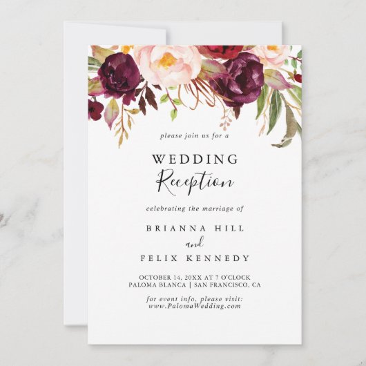 Rustieke Boho Kleurrijke Bloemige Trouwreceptie Kaart (Voorkant)