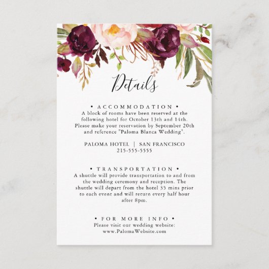 Rustieke Boho Kleurrijke Floral bruiloft Details Informatiekaartje (Voorkant)