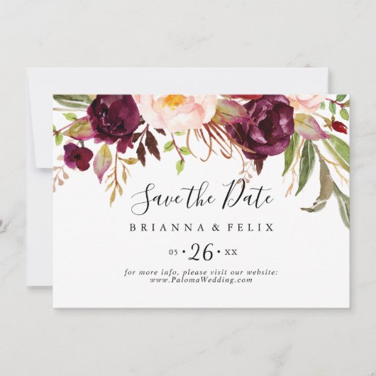 Rustieke Boho Kleurrijke Floral Horizontale Bruilo Save The Date (Voorkant)