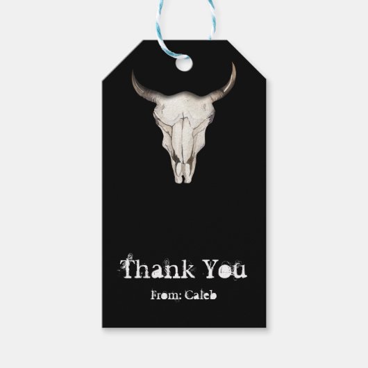 Rustieke Boho Koe Bull Horns Westerne landgunst Cadeaulabel (Voorkant)
