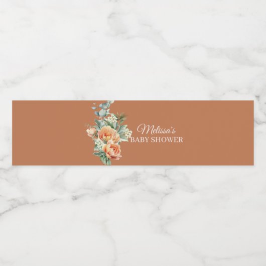 Rustieke boho koraal perzik bloem groen waterfles etiket (Enkel label)