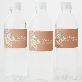 Rustieke boho koraal perzik bloem groen waterfles etiket
