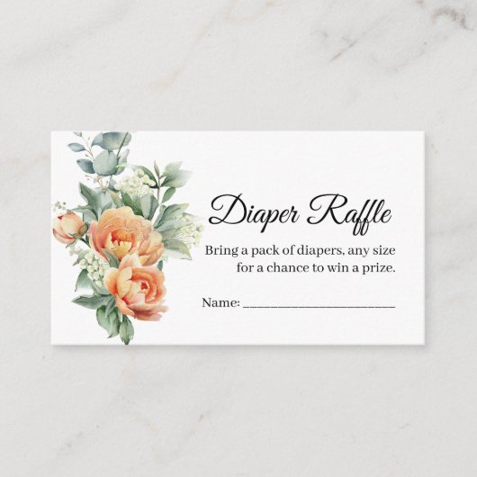 Rustieke Boho Koraal Perzik Bloem Luier verloting  Informatiekaartje (Voorkant)