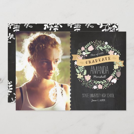 Rustieke Boho Krans Krijtbord Afstuderen Foto Kaart (Voorkant / Achterkant)