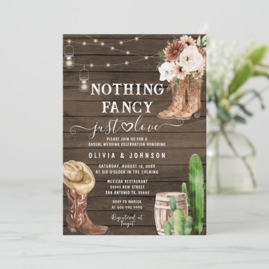 Rustieke Boho Laarzen Niets Fancy Alleen Liefde Tr Kaart (Staand voorkant)