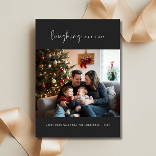 Rustieke Boho lacht helemaal weg Foto Kerstmis Feestdagenkaart