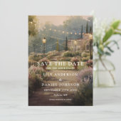 Rustieke Boho Landtuin Slingerlichten Bruiloft Save The Date (Staand voorkant)